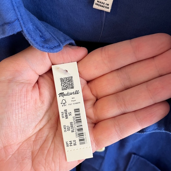 Madewell Mini Shirt Dress in (Re)generative Chino Button-Up Blue Women XS NWT - Picture 3 of 5